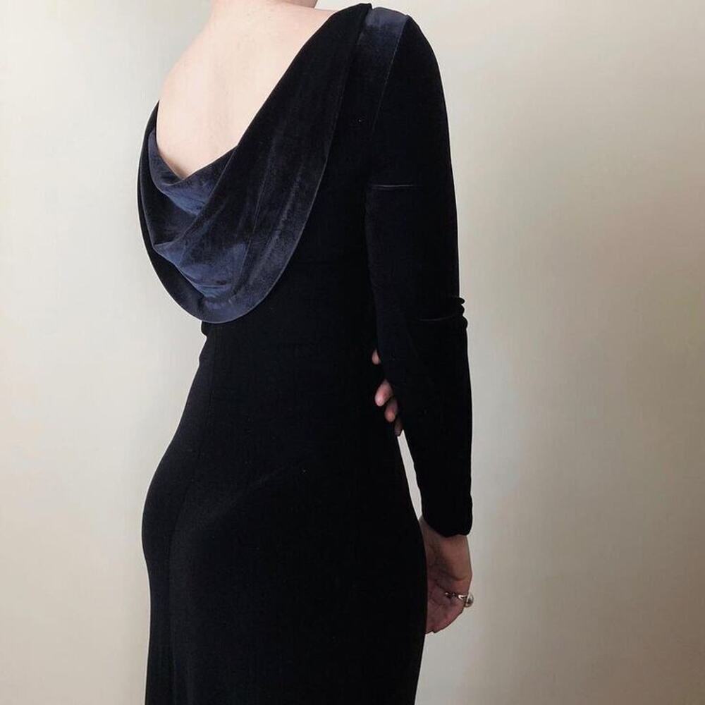 Vtg Lauren Ralph Lauren Velvet Black Maxi Dress Drape Back Evening Gown Medium - Picture 1 of 15